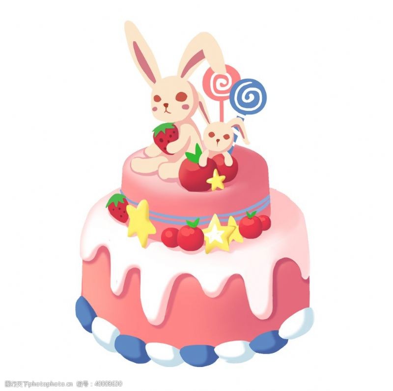彩色气球兔子蛋糕插画图片
