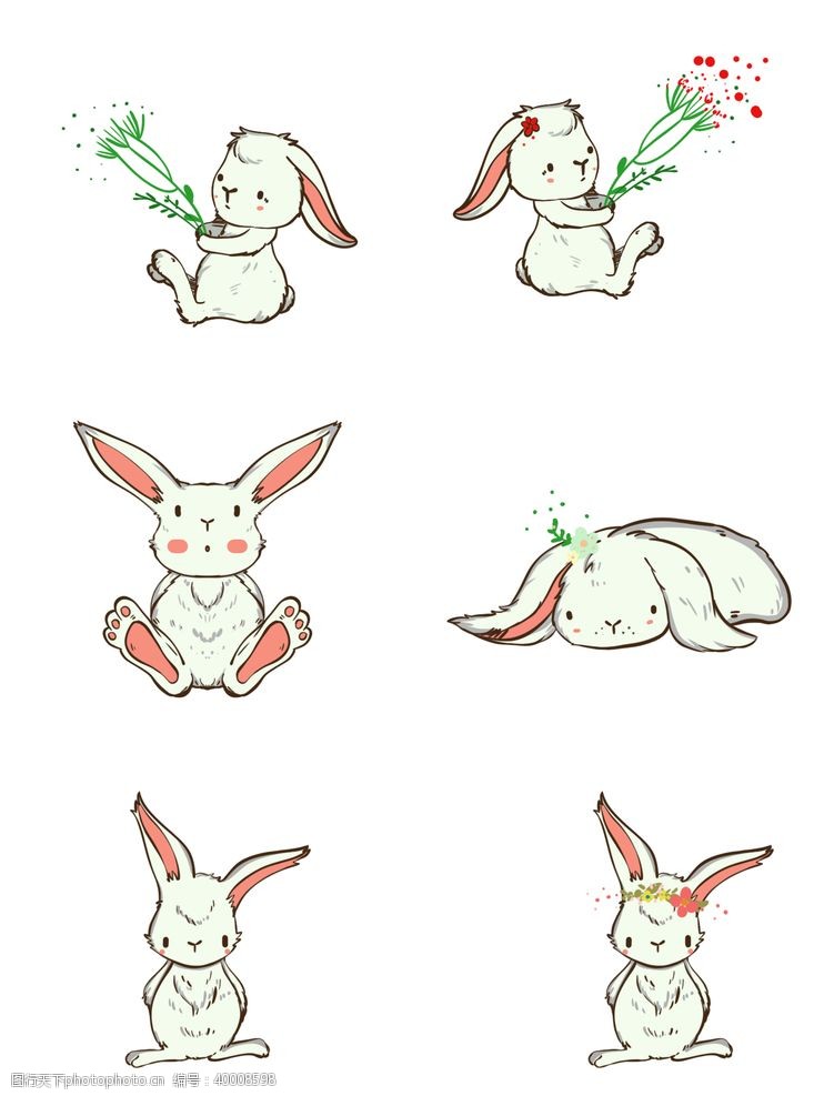 彩色气球兔子手绘素材图片