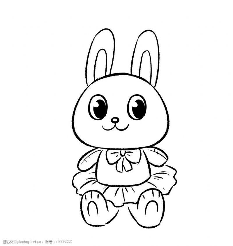 小气球兔子线稿插画图片