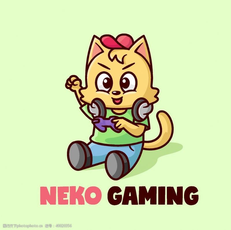 可爱的猫咪玩游戏的卡通形象标志图片