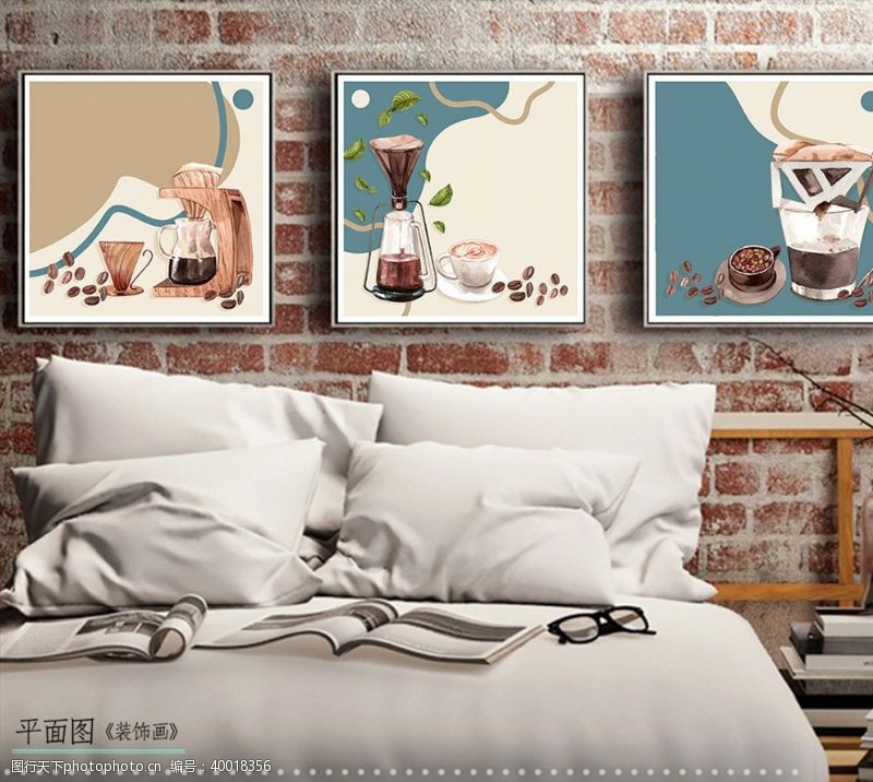 卧室无框画现代简约手绘三联装饰画图片