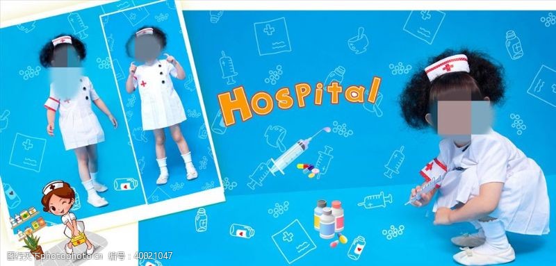 儿童照片模板小护士周岁纪念册PSD模板图片