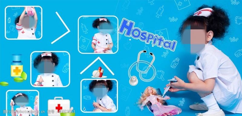 儿童模版小护士周岁纪念册PSD模板图片