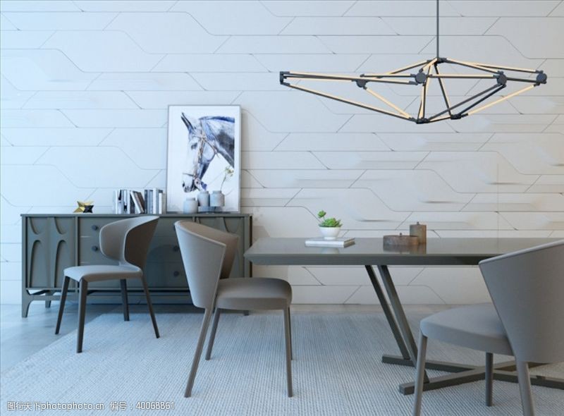 效果图模型北欧餐桌椅组合图片