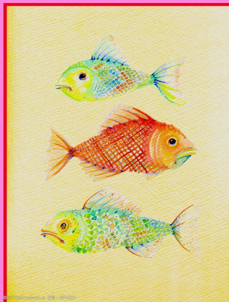 植树节彩色油画金鱼图片