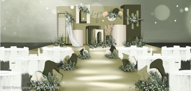 香槟色迎宾区婚礼背景婚礼效果图图片