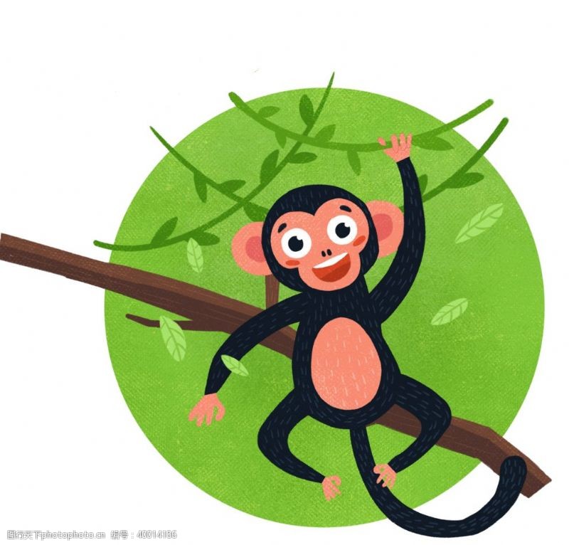 卡通猴可爱猴子爬树插画图片