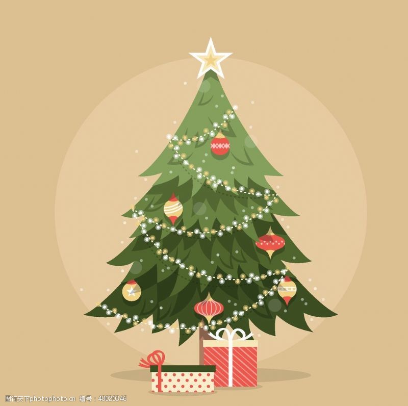 树木卡通礼物盒与圣诞树图片
