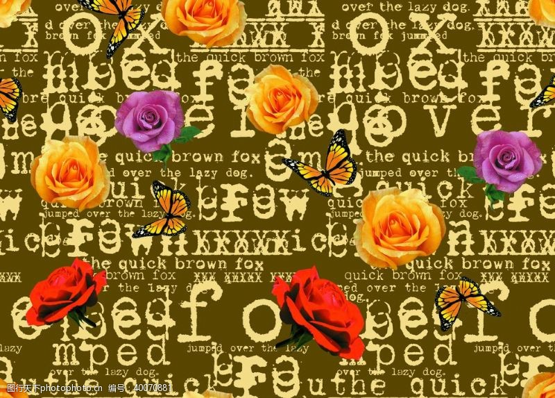 英文字母矢量素材玫瑰花图片
