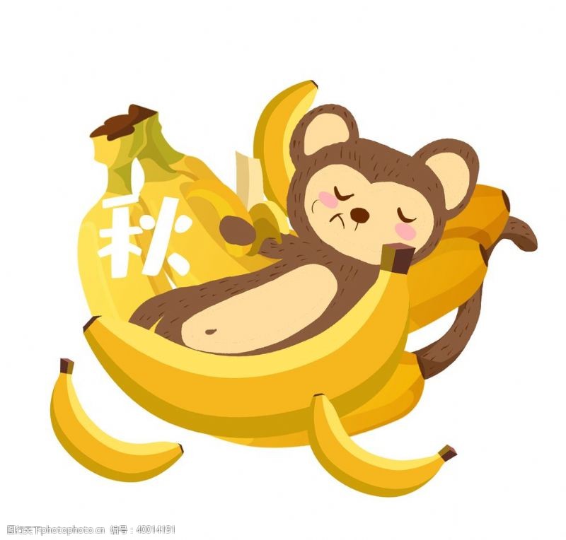 秋天插画秋天丰收吃香蕉的猴子素材图片
