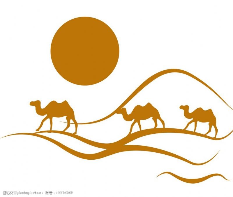 丝绸沙漠里的骆驼插画图片
