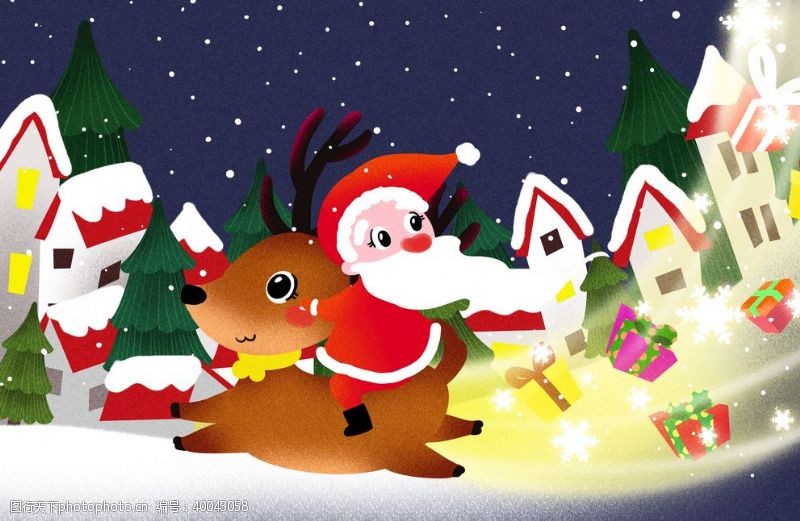 圣诞老公公圣诞老人骑麋鹿图片