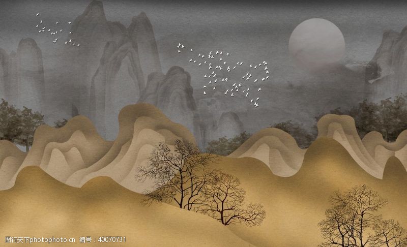 中式玄关新中式抽象山水图片