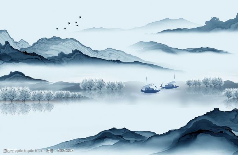 绘画新中式意境山水图片
