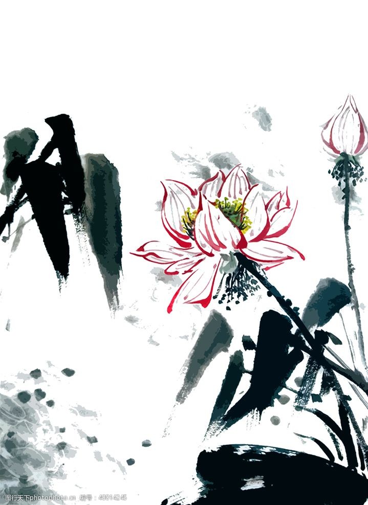 水滴设计中国风莲花插画图片