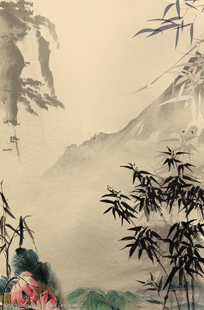 九色鹿中国风水墨古典装饰画图片