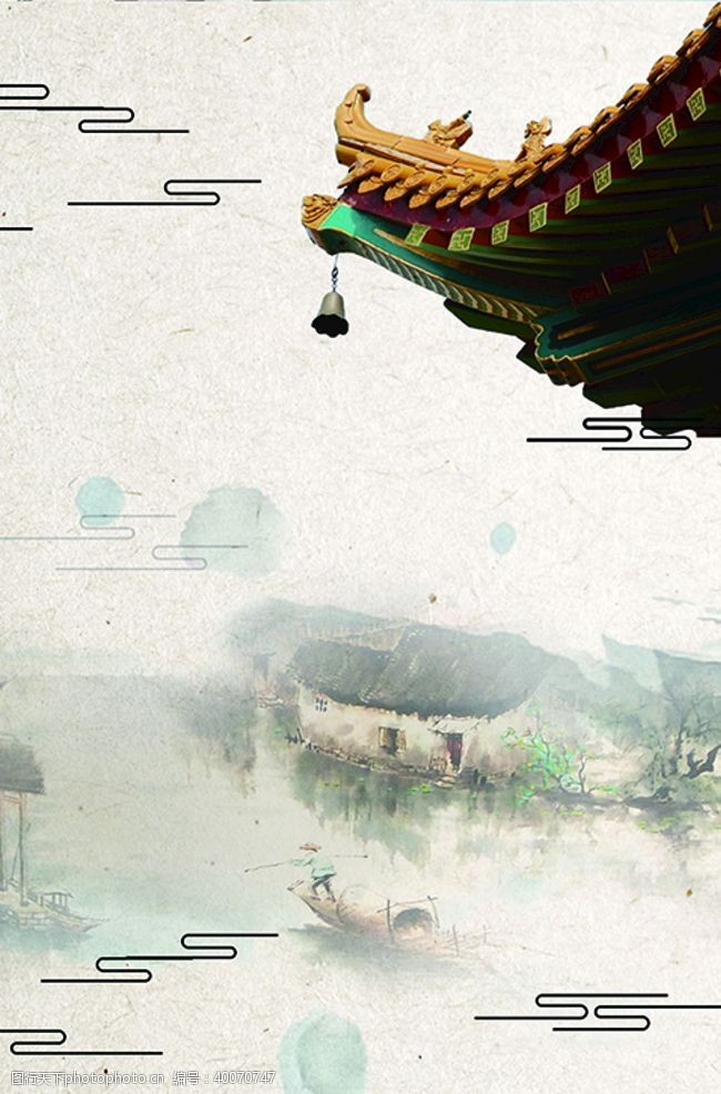 玄关山水中国风水墨古典装饰画图片