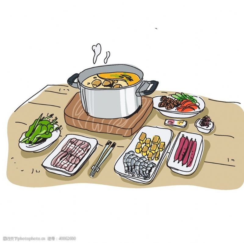 卡通食物冬天食物火锅矢量图片