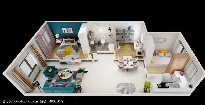 3d室内模型家装户型俯视图图片