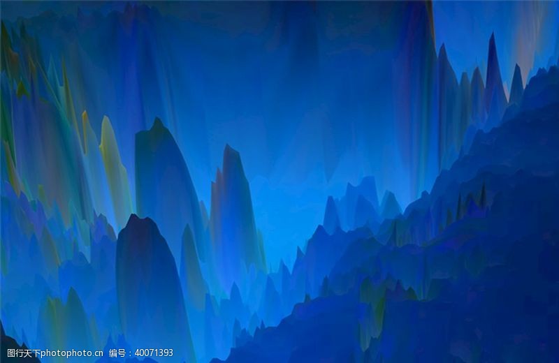 叠石蓝色抽象水墨山峰图片