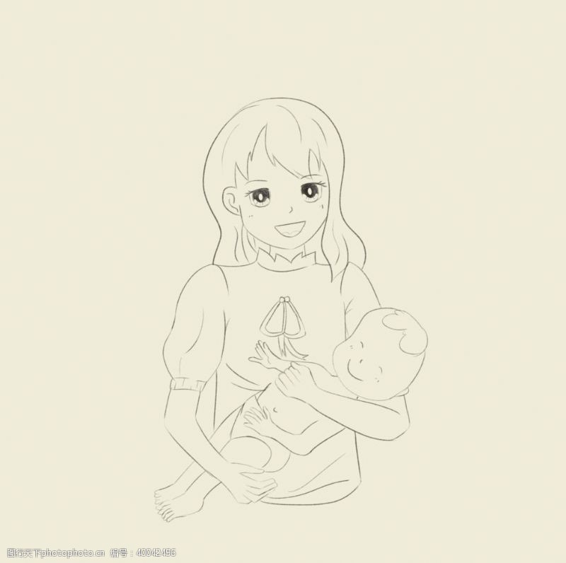 素描动物母亲抱着孩子图片
