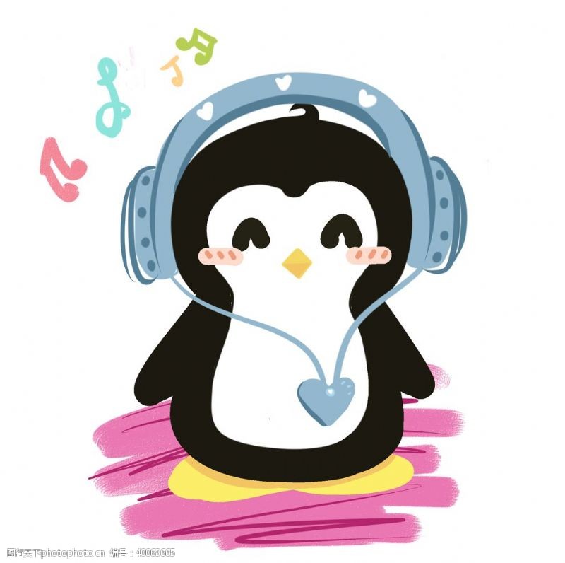 音乐素材企鹅听音乐插画图片