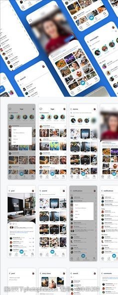 手机appxd设计蓝色Ui设计首页推荐页图片