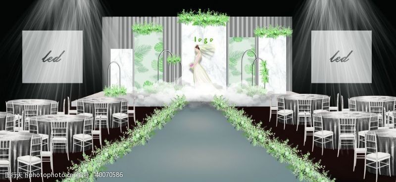 蓝绿色背景小清新婚礼效果图图片