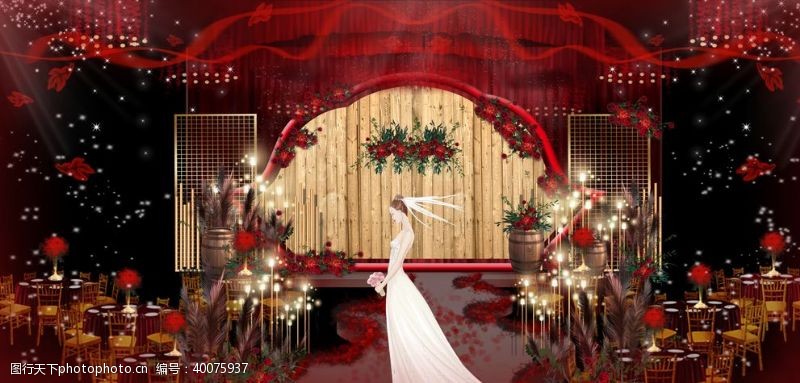 韩式婚礼红金色系婚礼图片