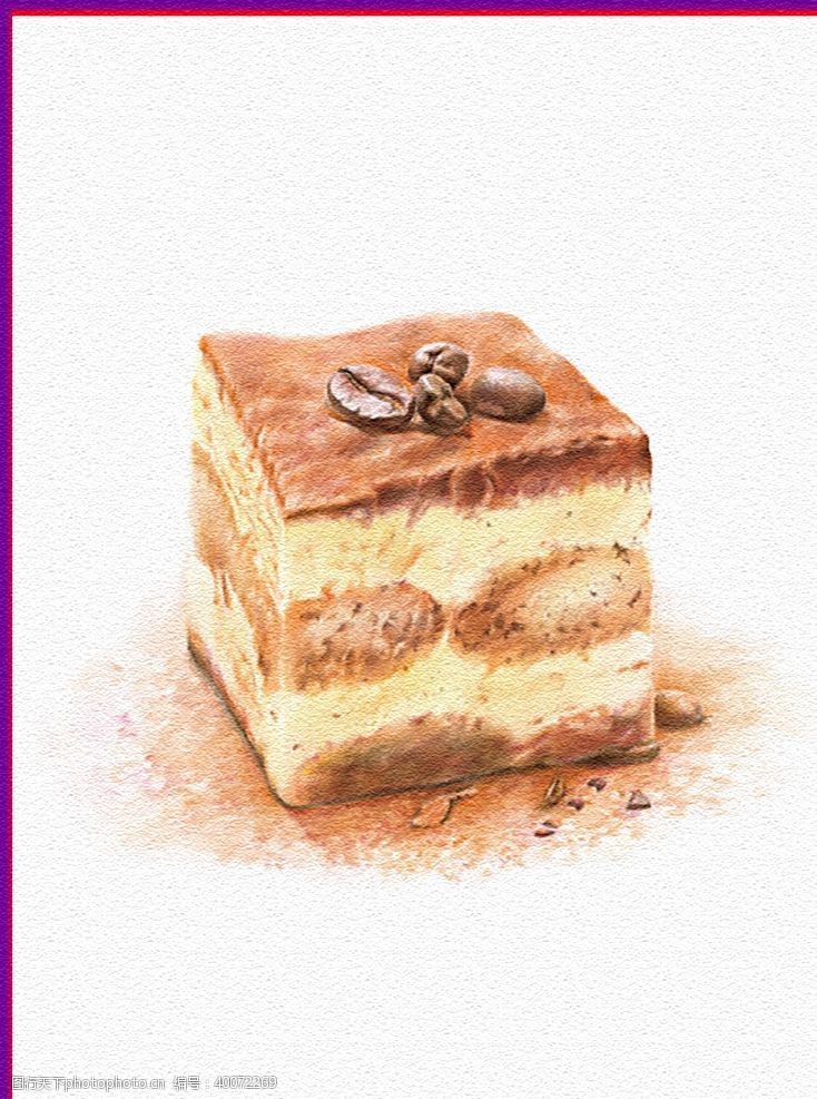 春天风景插画咖啡豆蛋糕图片