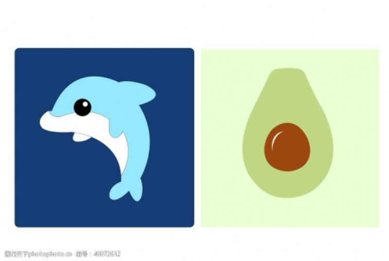 水果卡片卡通海豚牛油果图片
