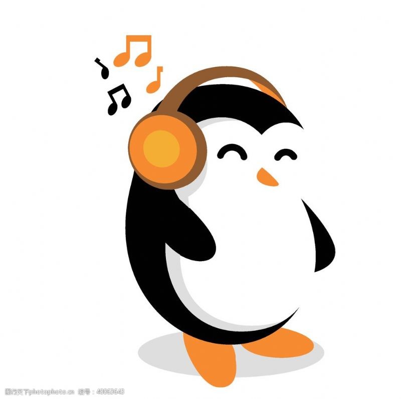 爱音乐卡通企鹅听音乐图片