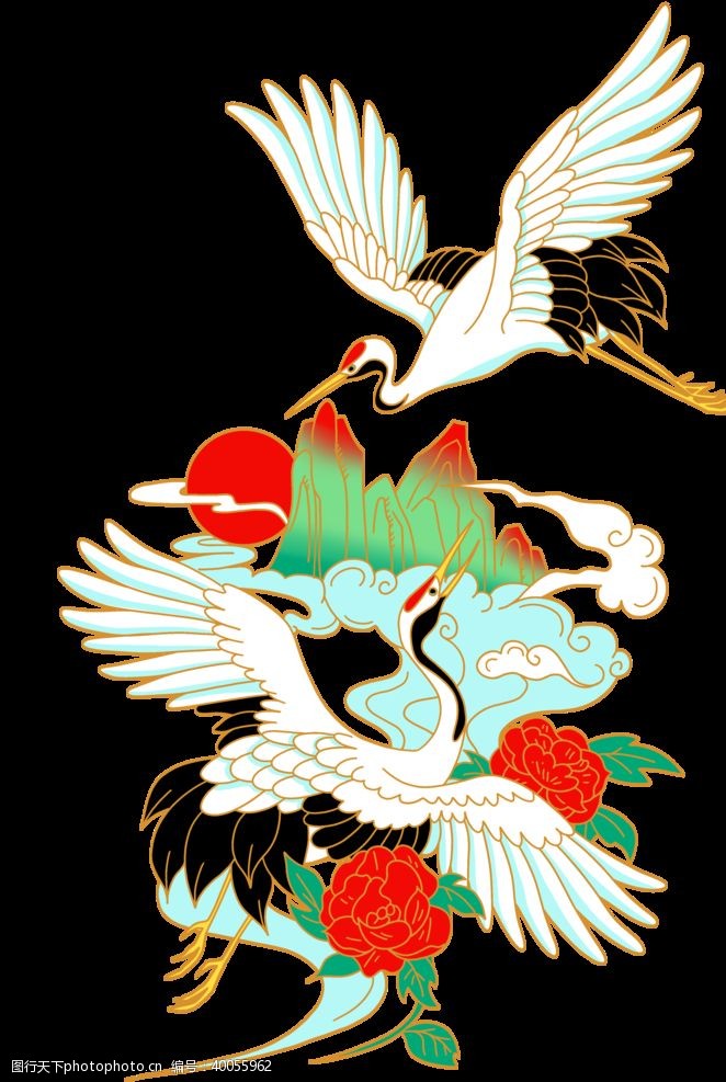 古典包装牡丹双鹤图片