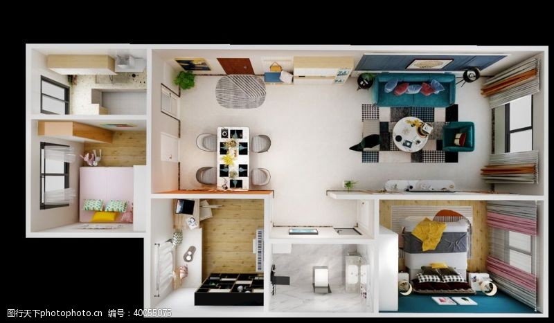 3d室内模型室内装修户型俯视图图片