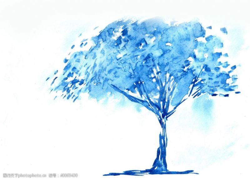 蓝色水彩水彩树图片