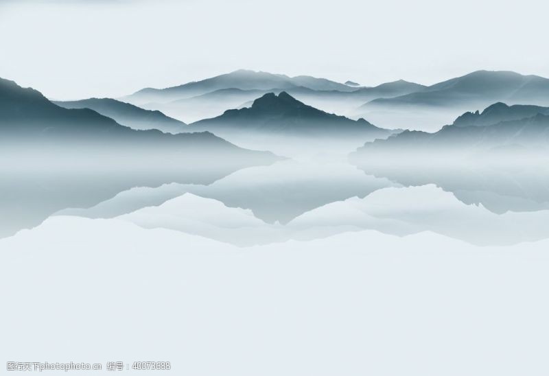 山水画背景墙水墨山水屏风倒影中式图片