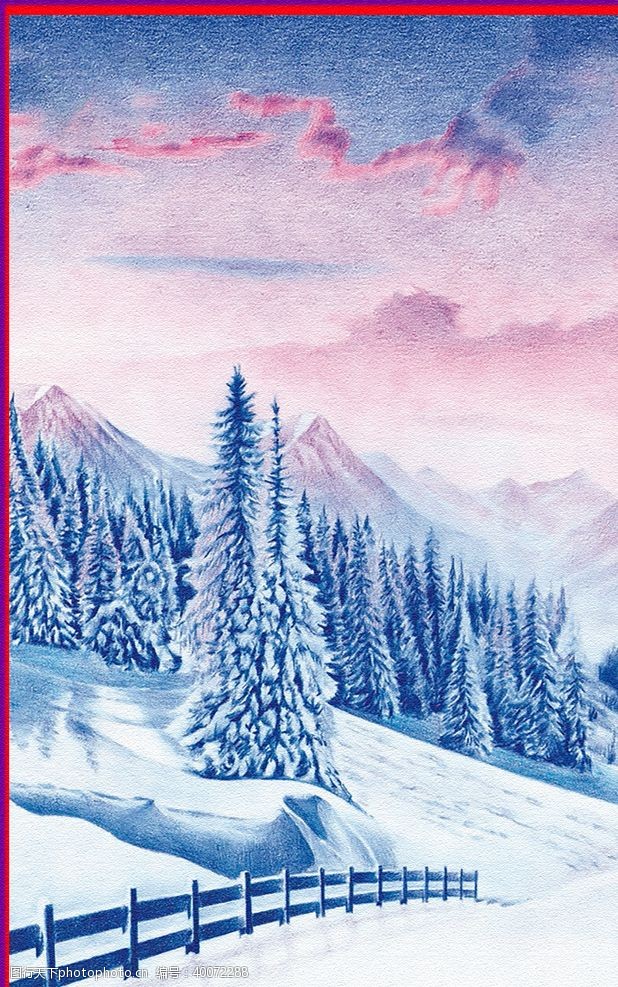 油画色彩雪地图片