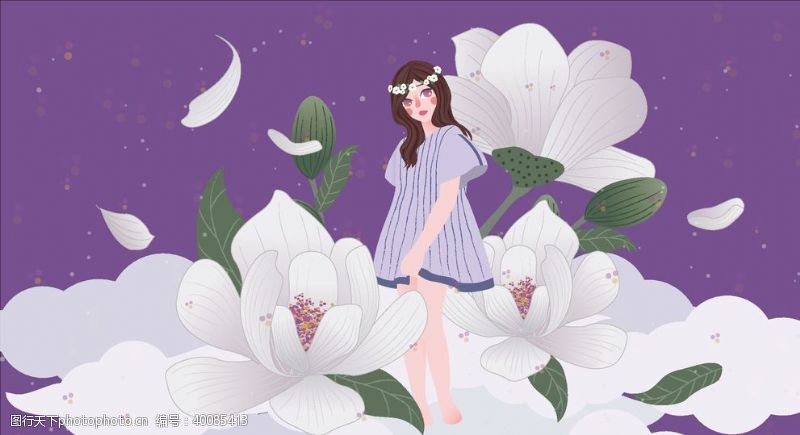 处女座玉兰花插画图片