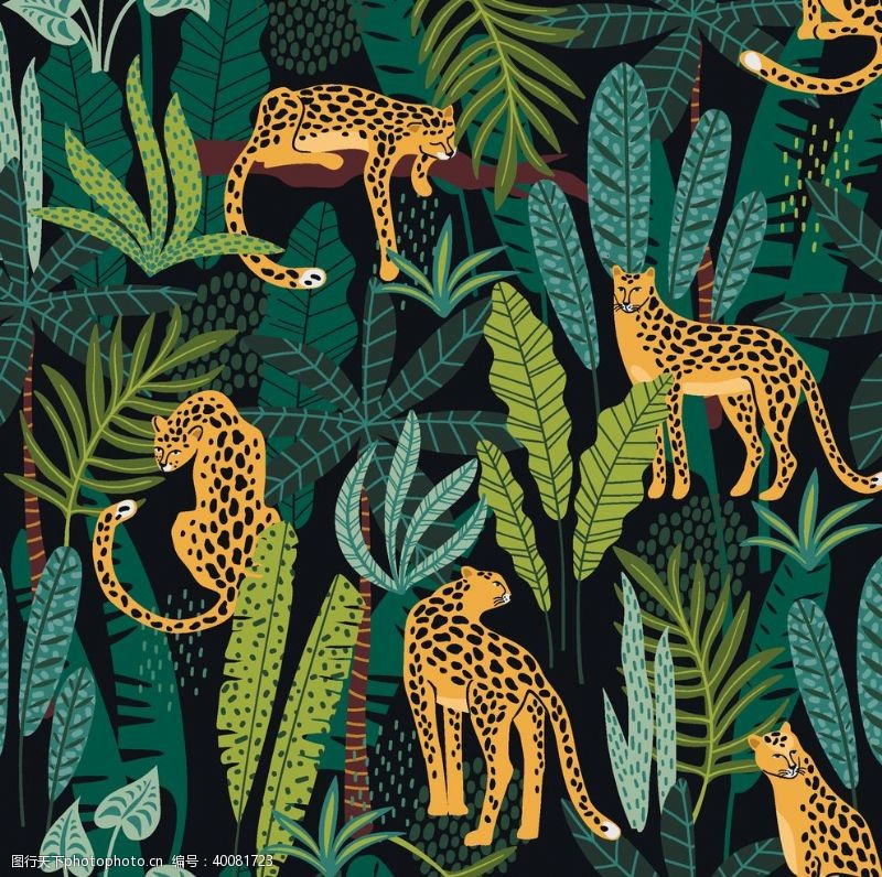 漆料素材植物动物豹子图片