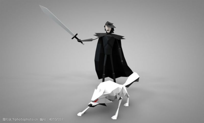 3d设计模型C4D模型卡通骑士和狼图片