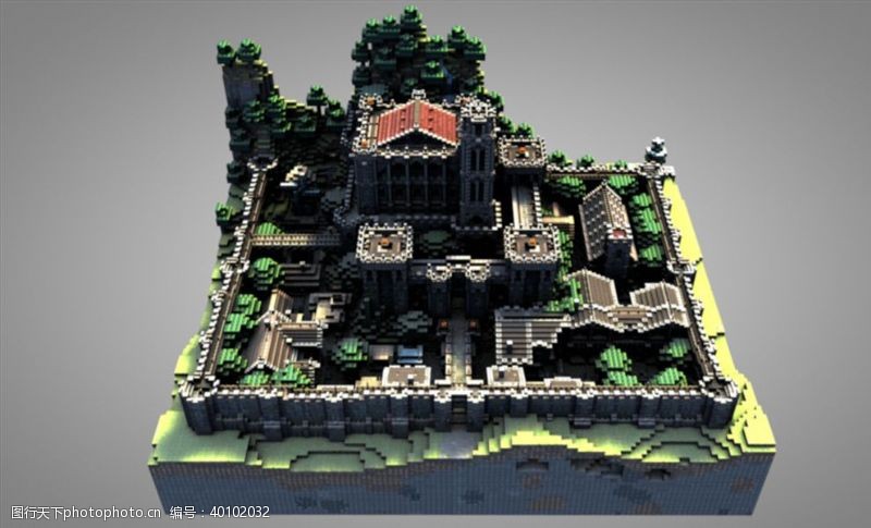 工程C4D模型像素城堡图片