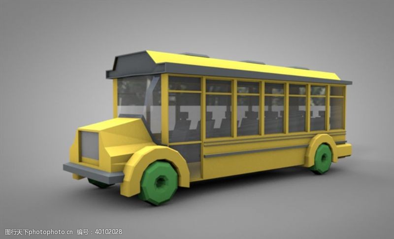 C4D模型像素大巴校车图片