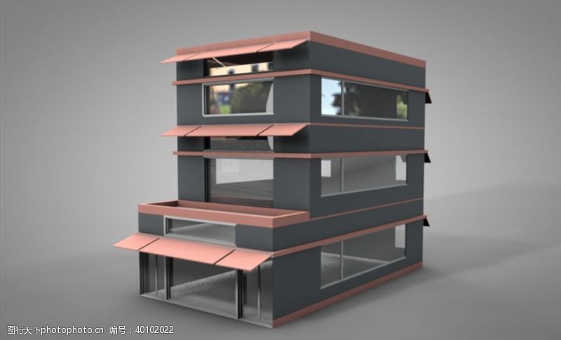 小洋房C4D模型像素店铺房子三层图片