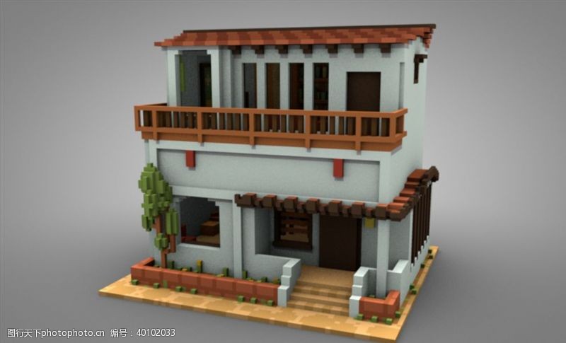3d模型素材C4D模型像素房子图片
