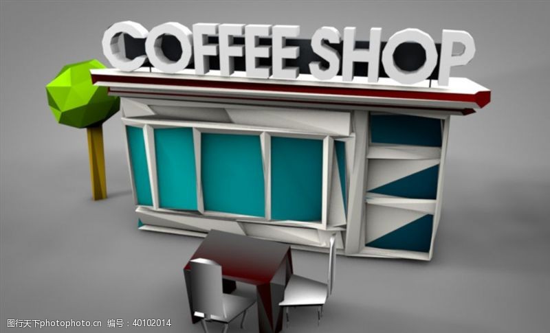 C4D模型像素咖啡店图片