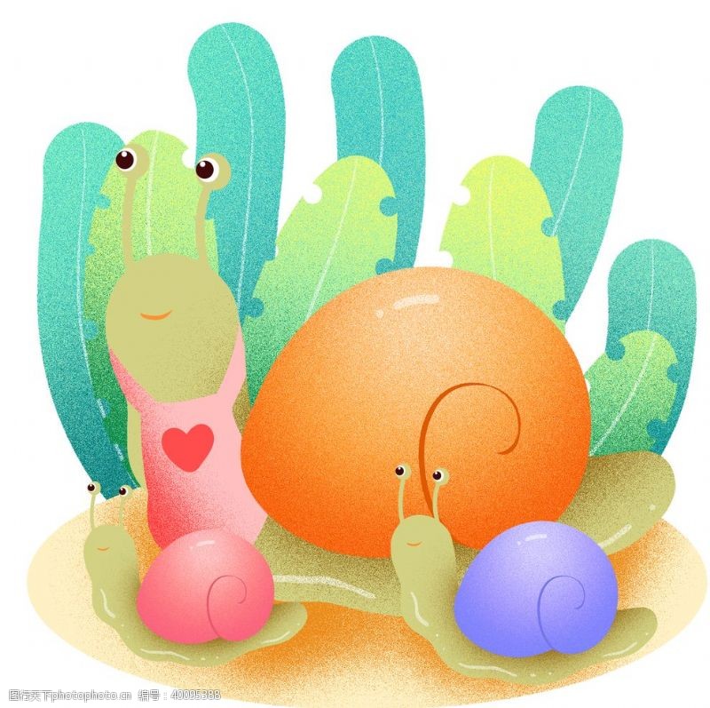 儿童绘本彩色蜗牛插画图片