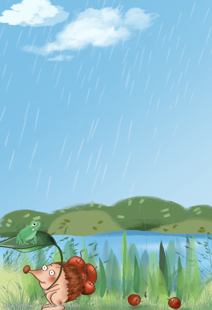 丛林背景草地刺猬插画图片