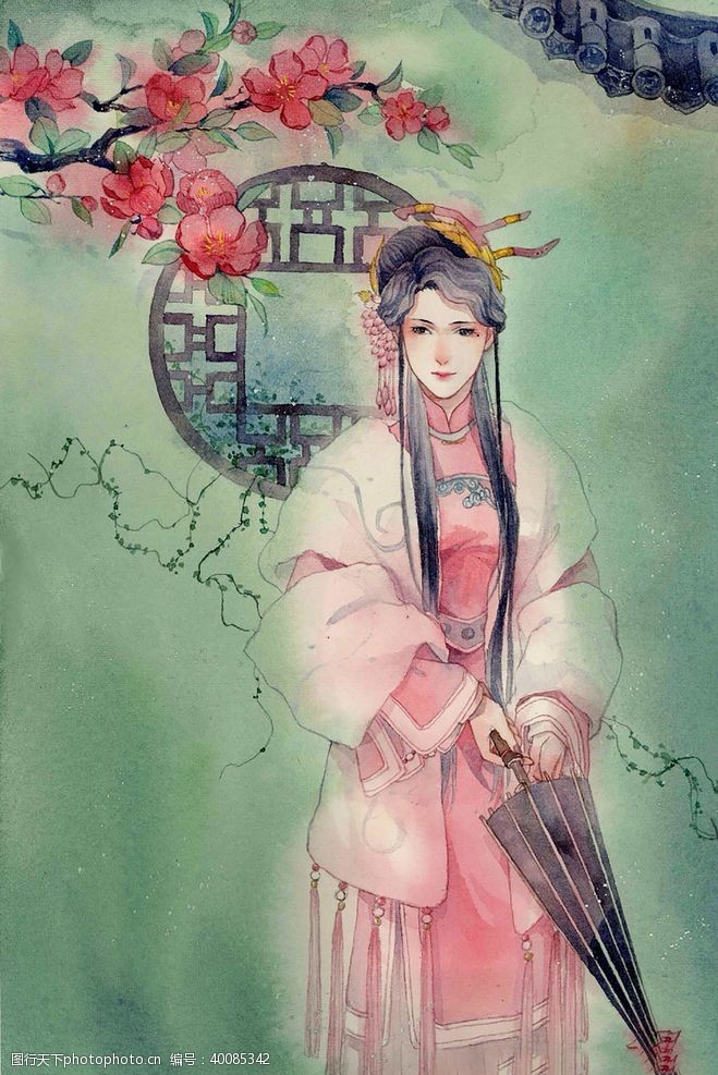 端庄古装帅哥美女插画图片