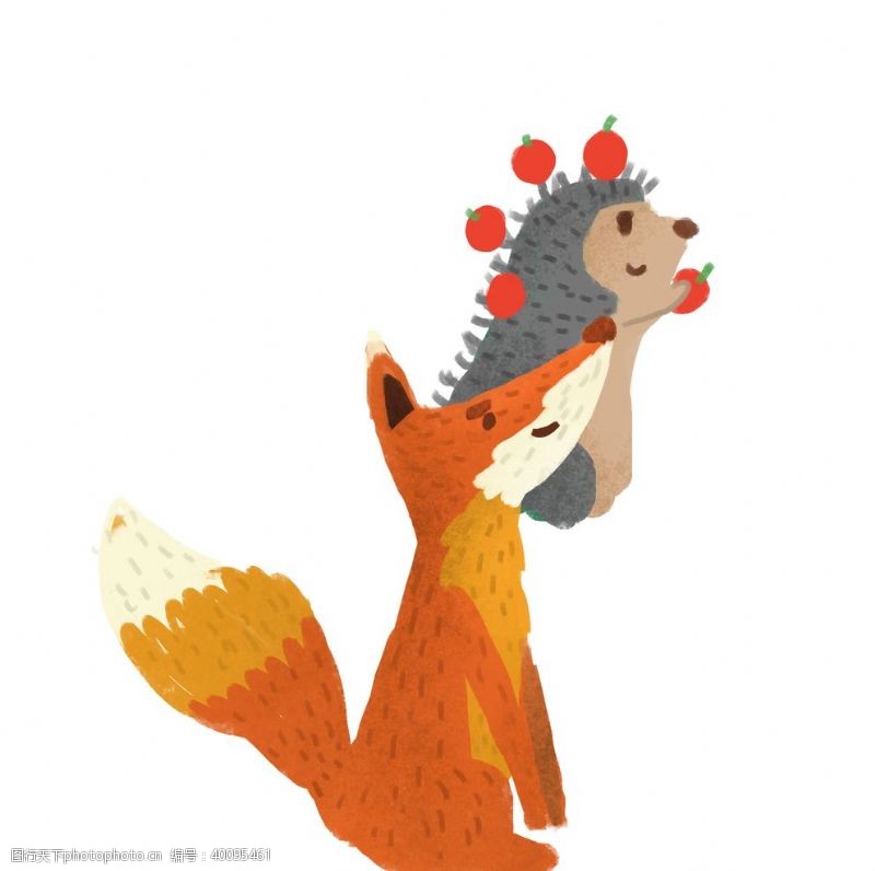 丛林背景卡通刺猬狐狸图片