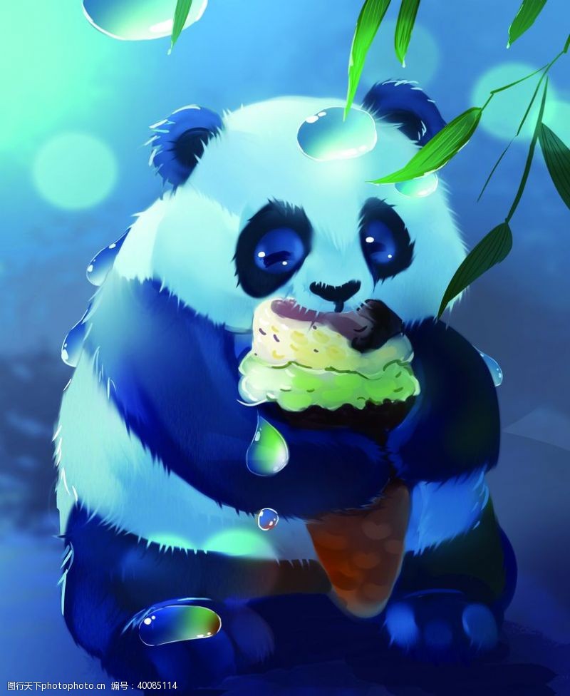 水珠卡通熊猫插画图片